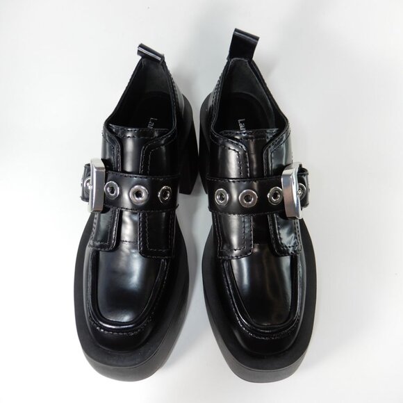LARROUDE Stewart Platform Oxford Heels Size 8 Black Leather Chunky NEW $375 - Picture 8 of 16